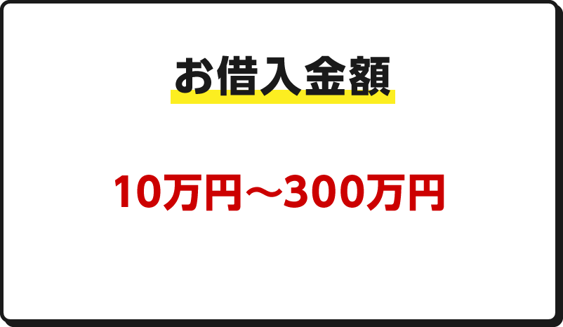 ご利用限度額 10万円～300万円※審査結果に基づいて決まります。