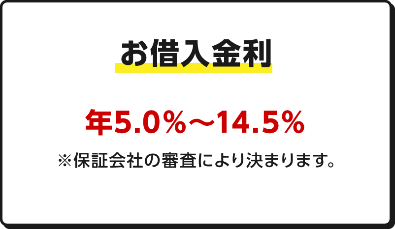 お借入金利 年5.0％～14.5％※ご利用限度額により金利は異なります。