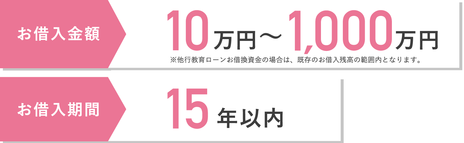 お借入金額：10万円～1000万円、お借入期間：15年以内