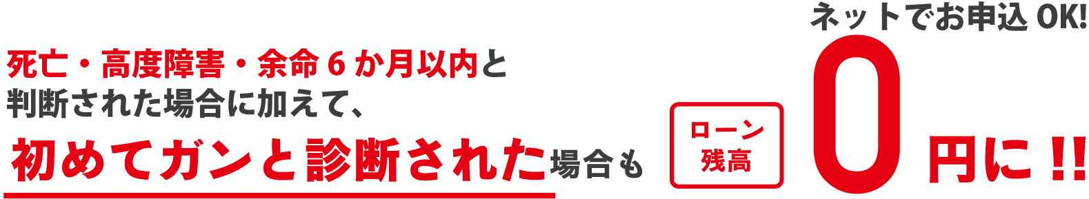 死亡・高度障害に加えて、初めてガンと診断された場合もローン残高0円に!!